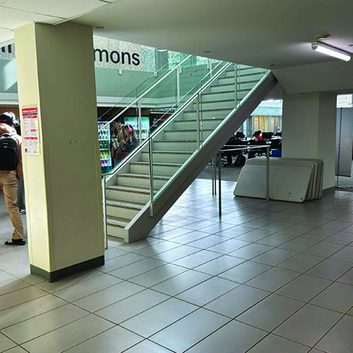 The library commons has a very nice reverberation where the staircase to the second floor is.
