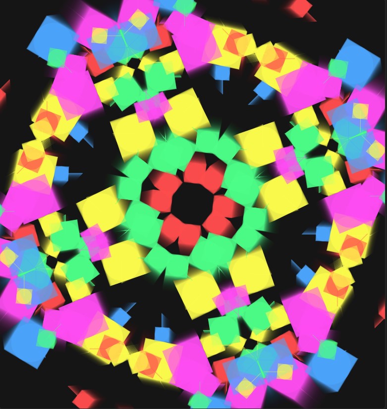 I added a glowing effect using css and copied the base layer I had with circles to make two more for squares and lines.