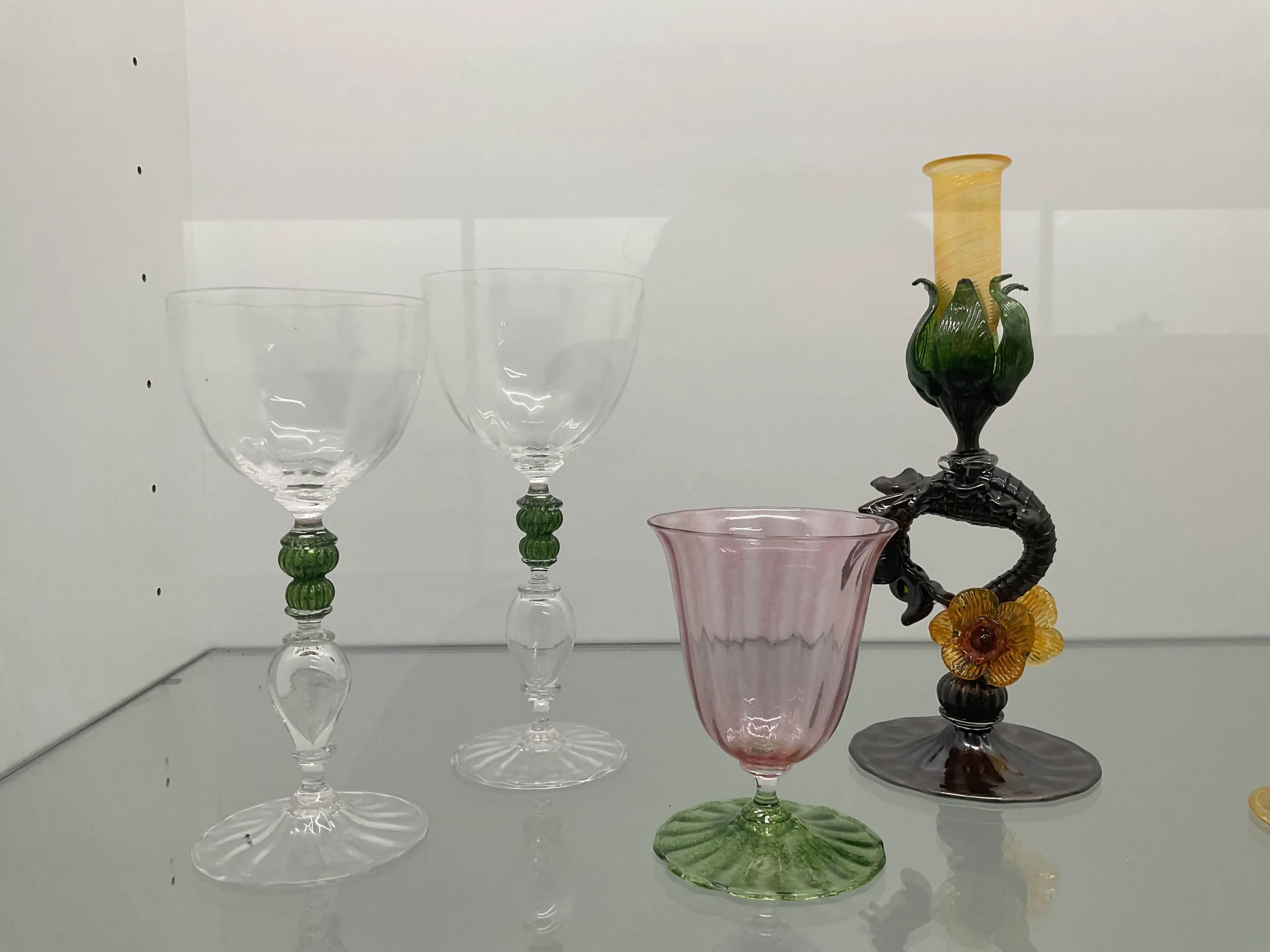 A set of glasses made by Crafts and Design glass students in the AA wing.