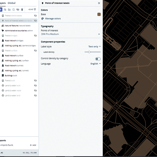 For this map I was interested in using walking trails and I also changed the base color to black.